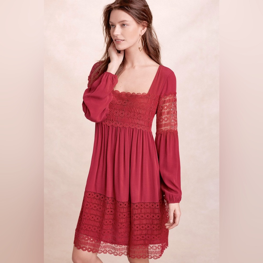 ANTHROPOLOGIE | Floreat Aveline Lace Boho Dress in Raspberry LIKE NEW! sz 6